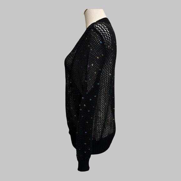Moe Black Open Mesh Iridescent Sequins Whimsigoth Fairy Grunge Cardigan Size 3X - Picture 3 of 9